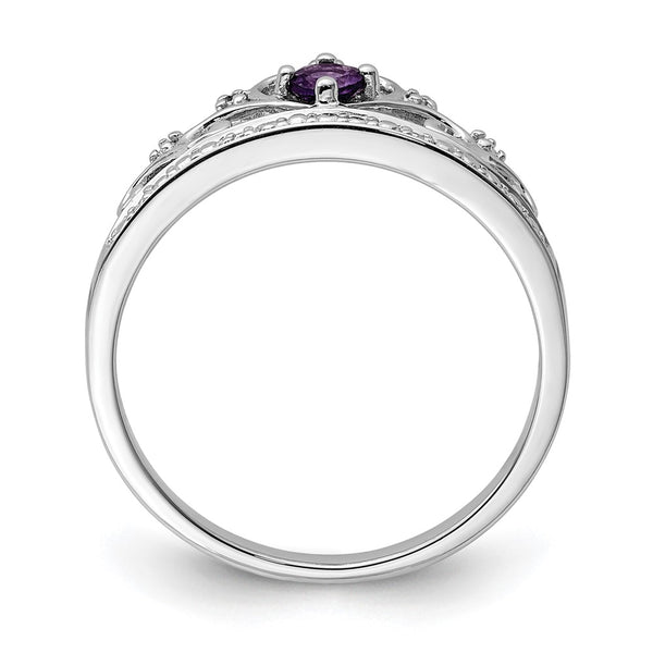 Rhodium-Plated Sterling Silver Ring with Diamond & Amethyst Accents