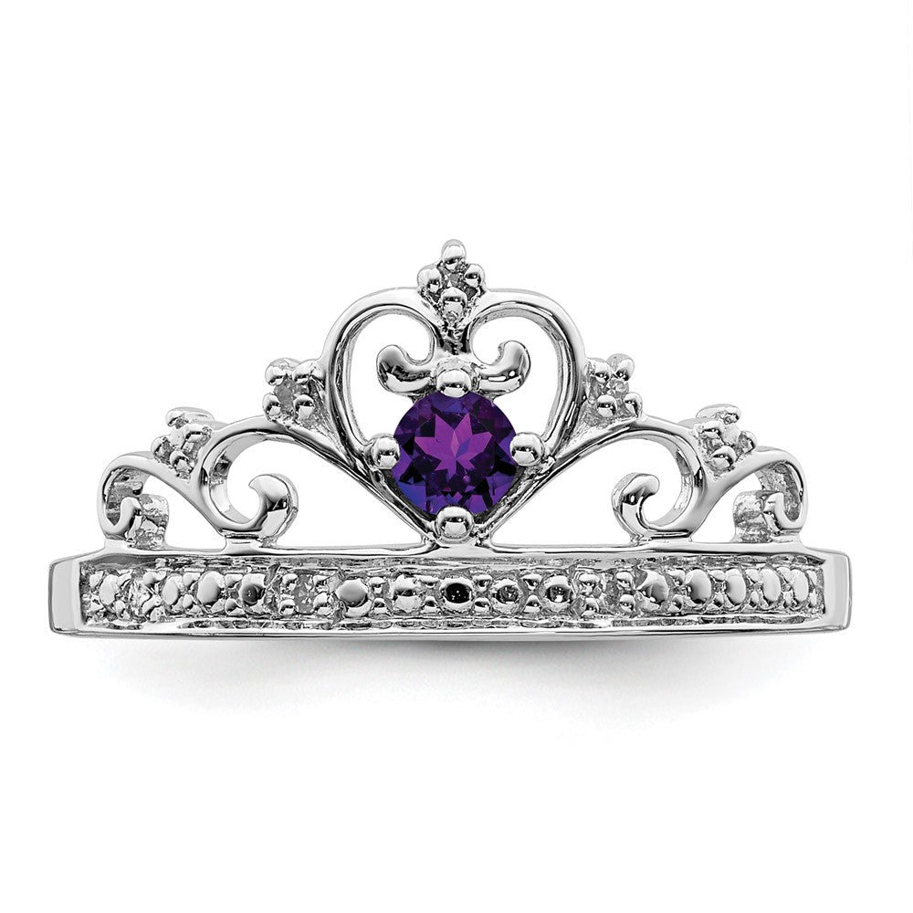 Shop Stylish Rhodium-Plated Sterling Silver Ring with Diamond & Amethyst Accents