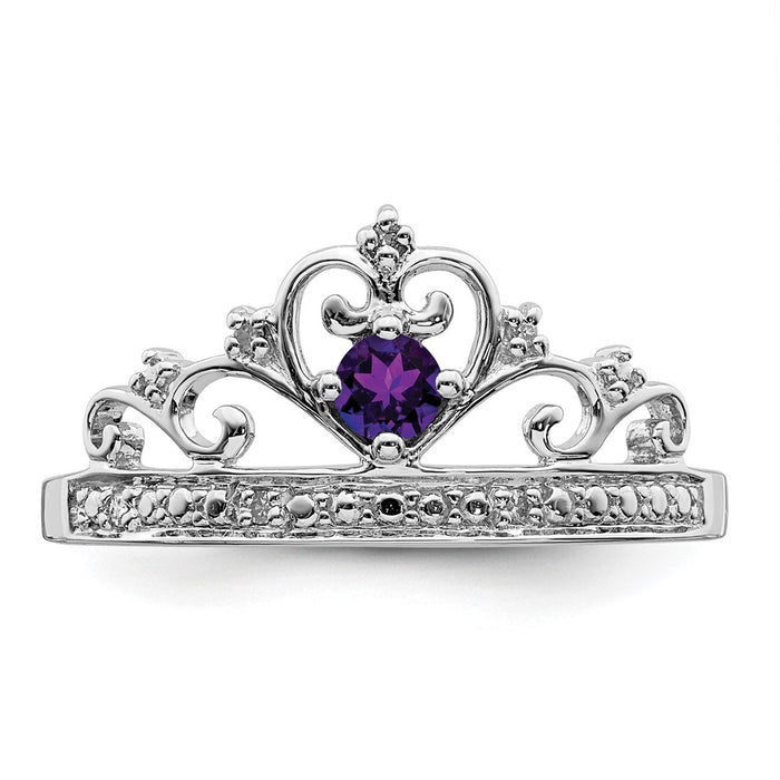 Shop Stylish Rhodium-Plated Sterling Silver Ring with Diamond & Amethyst Accents-5