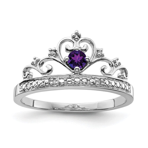 Rhodium-Plated Sterling Silver Ring with Diamond & Amethyst Accents