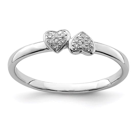 Buy Stylish Rhodium-Plated Silver Double Heart Diamond Stackable Ring