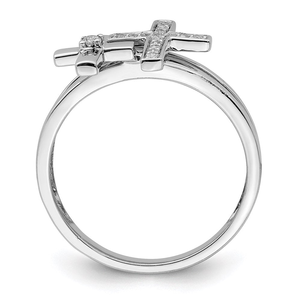 Buy Stylish Rhodium-Plated Sterling Silver Diamond Cross Ring - Affordable Luxury