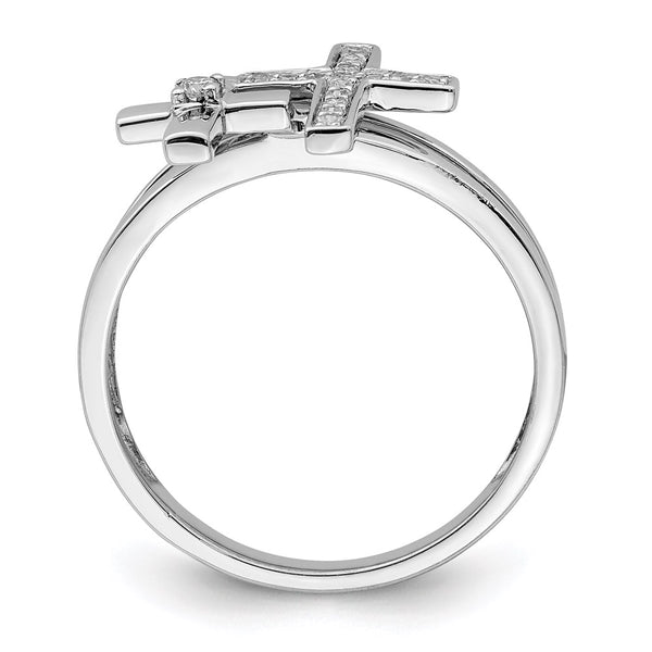 Rhodium-Plated Sterling Silver Diamond Cross Ring