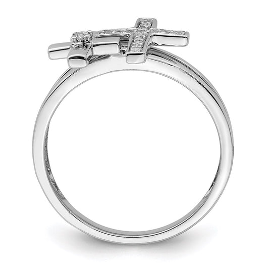 Buy Stylish Rhodium-Plated Sterling Silver Diamond Cross Ring - Affordable Luxury