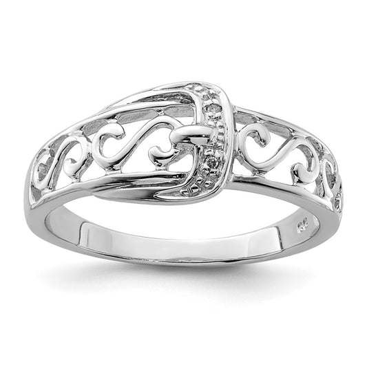 Shop Stylish Rhodium-Plated Sterling Silver Diamond Buckle Ring - Affordable Elegance