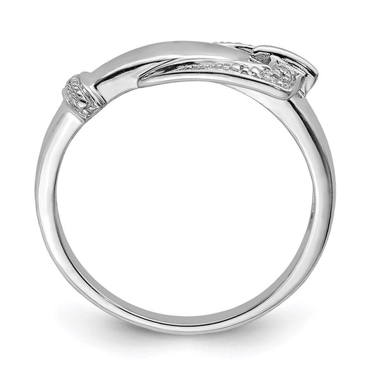 Buy Stylish Rhodium-Plated Sterling Silver Diamond Buckle Ring - 14K Luxury