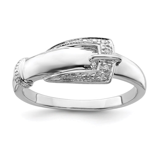 Buy Stylish Rhodium-Plated Sterling Silver Diamond Buckle Ring - 14K Luxury