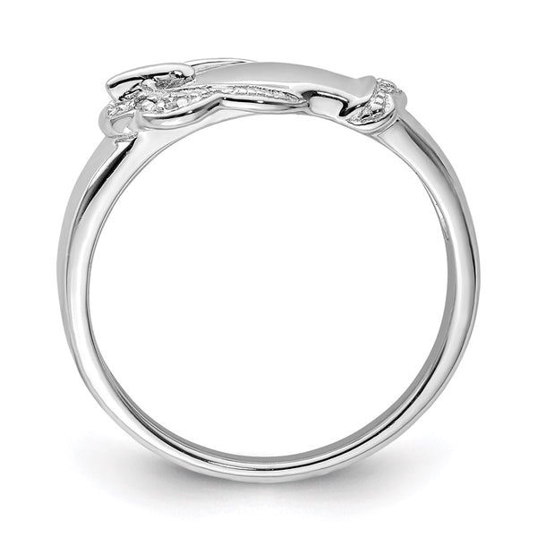 Rhodium-Plated Sterling Silver Diamond Buckle Ring