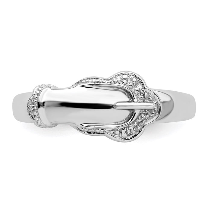 Exclusive Rhodium-Plated Sterling Silver Diamond Buckle Ring - Stylish Value-4