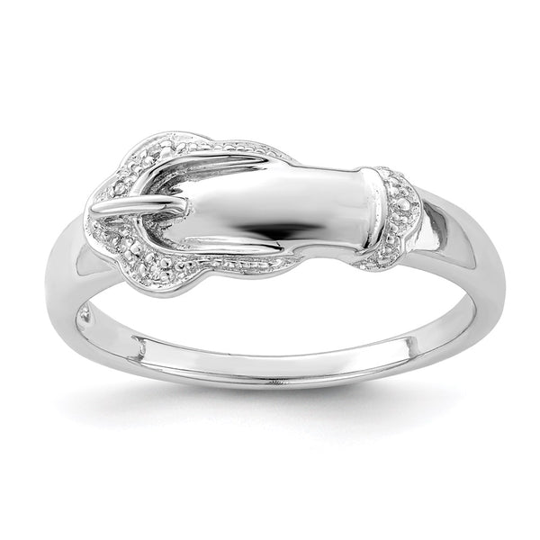 Rhodium-Plated Sterling Silver Diamond Buckle Ring