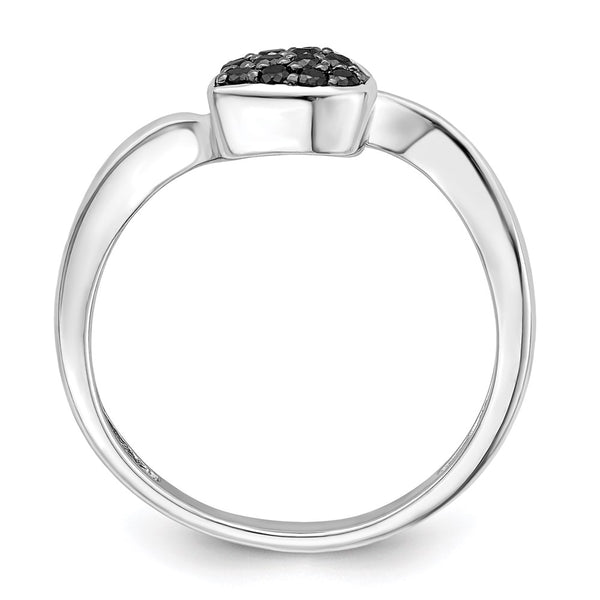 Rhodium-Plated Sterling Silver Heart Ring with Black Diamonds