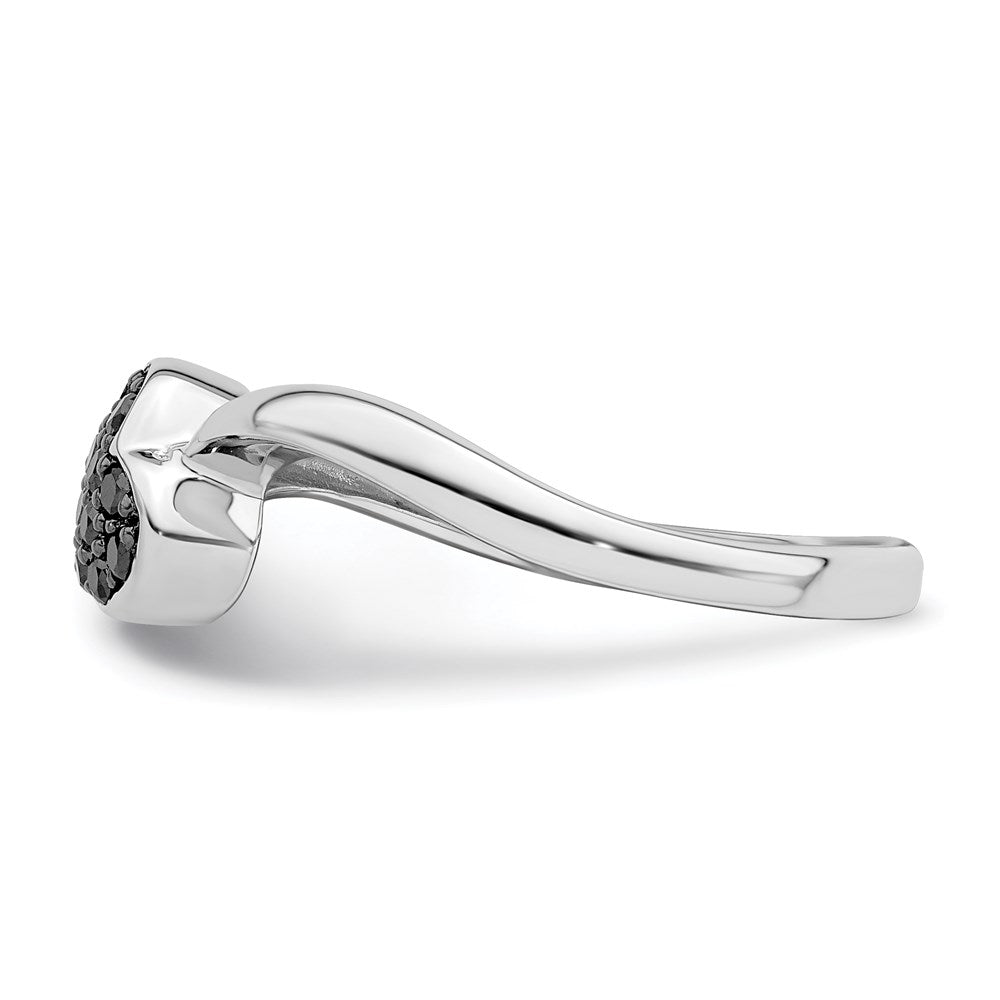 Exclusive Sterling Silver Rhodium-Plated Heart Ring with Black Diamonds - Stylish Value