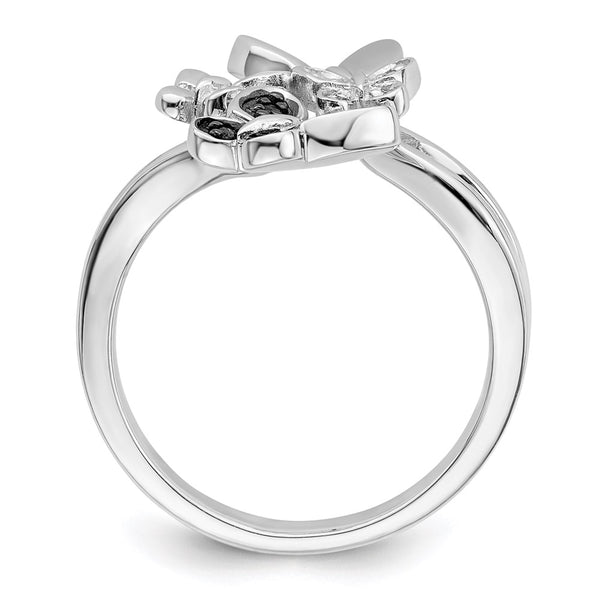 Sterling Silver Butterfly Ring with Black & White Diamonds - 14K Rhodium-Plated