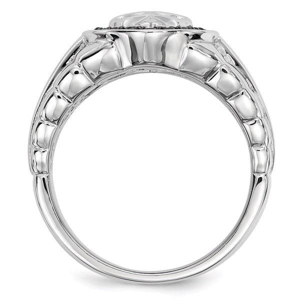 Men's Oval Skull Ring - Sterling Silver, Rhodium, Black Diamonds