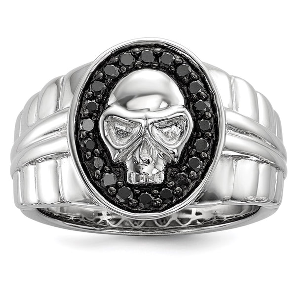 Men's Oval Skull Ring - Sterling Silver, Rhodium, Black Diamonds