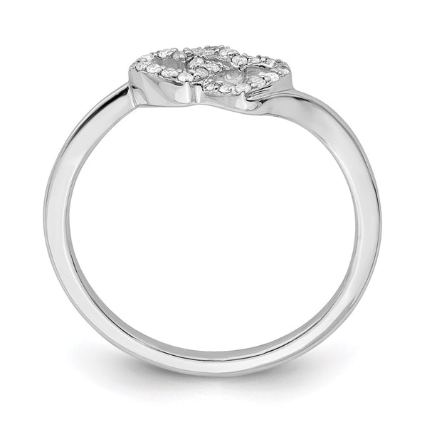 Rhodium-Plated Sterling Silver Double Heart Diamond Ring - 14K
