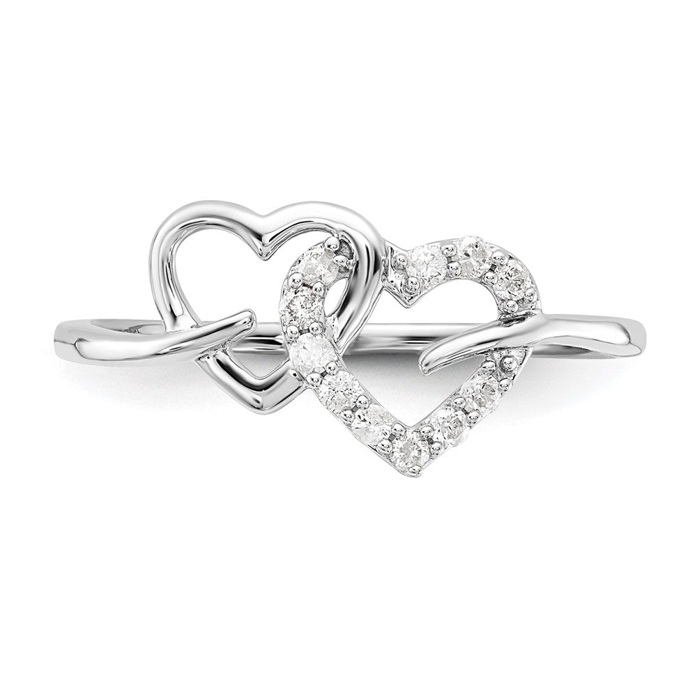 Designer Rhodium-Plated Sterling Silver Double Heart Diamond Ring - Affordable Elegance