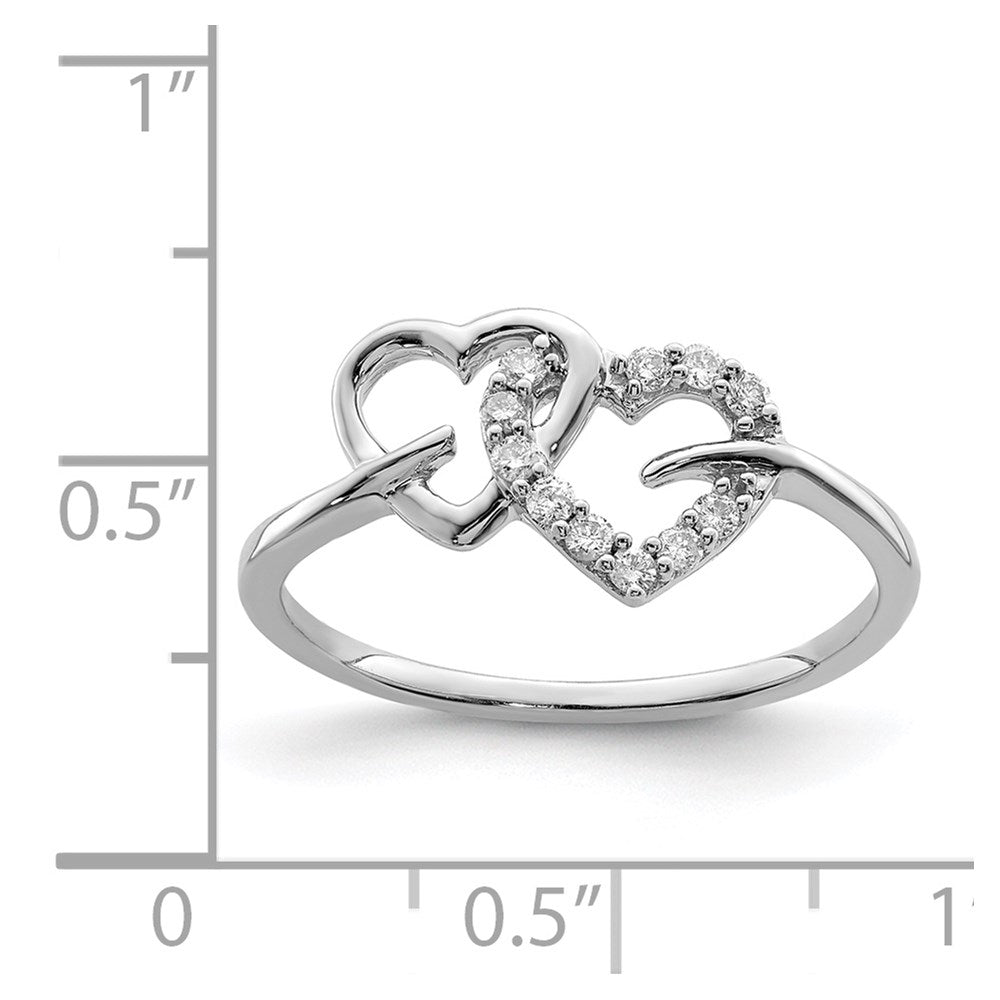 High-Quality Rhodium-Plated Sterling Silver Double Heart Diamond Ring | Stylish Value