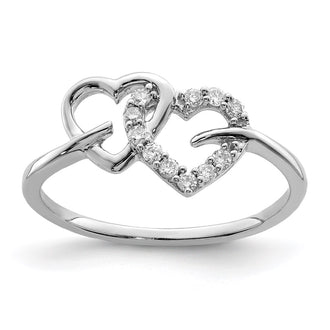 Designer Rhodium-Plated Sterling Silver Double Heart Diamond Ring - Affordable Elegance