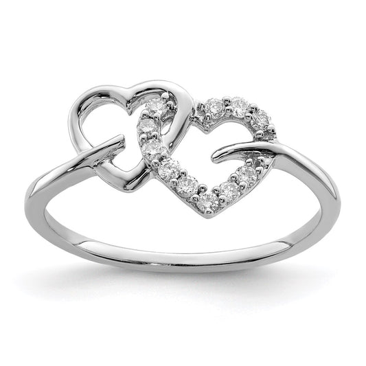 Designer Rhodium-Plated Sterling Silver Double Heart Diamond Ring - Affordable Elegance