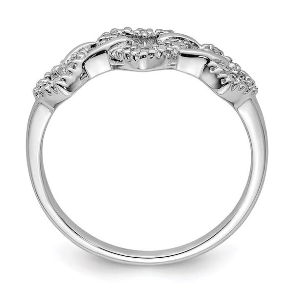 Rhodium-Plated Sterling Silver Triple Heart Diamond Ring - 14K Gold