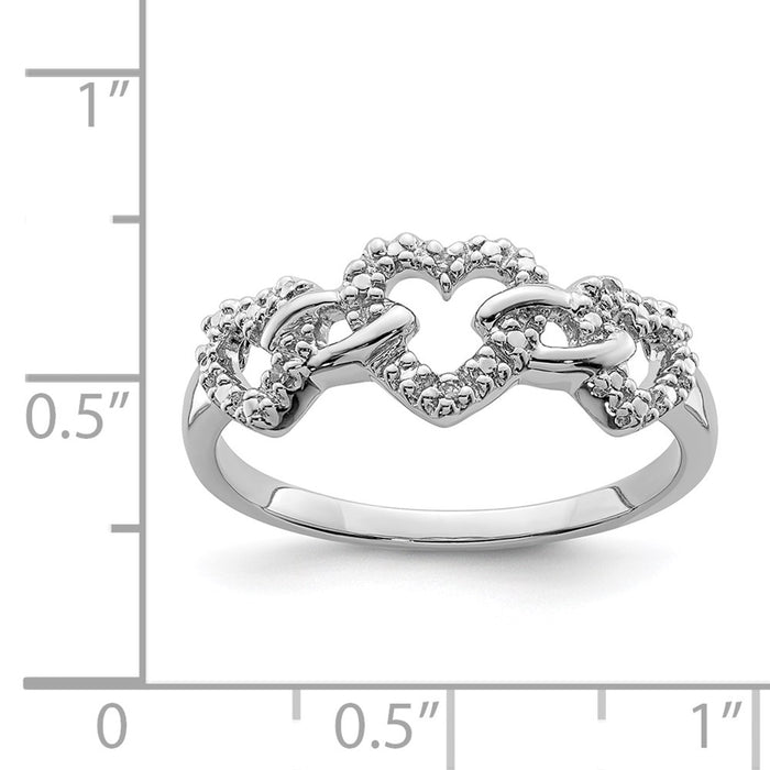 Buy Stylish Rhodium-Plated Sterling Silver Triple Heart Diamond Ring - 14K Gold Value-3