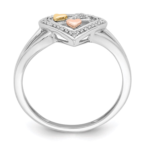 Sterling Silver Rhodium-Plated Diamond Ring with Gold Accents