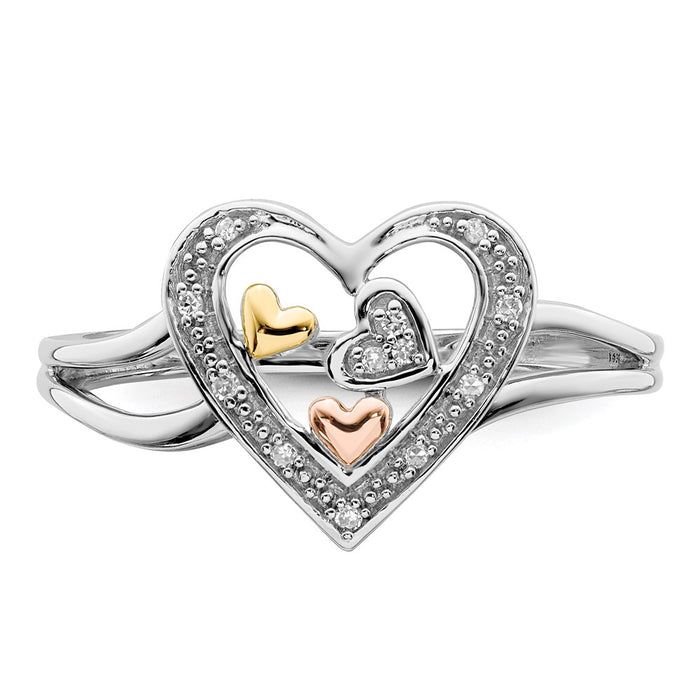 Exclusive Sterling Silver Diamond Ring, 14K Gold & Rose Gold Accents - Stylish Value!-4