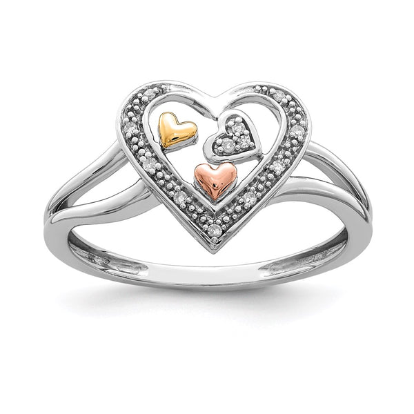 Sterling Silver Rhodium-Plated Diamond Ring with Gold Accents