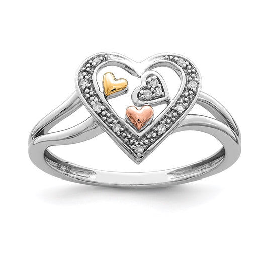 Exclusive Sterling Silver Diamond Ring, 14K Gold & Rose Gold Accents - Stylish Value!