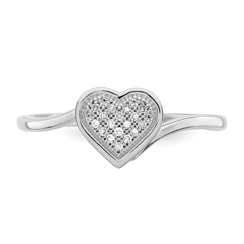 High-Quality Rhodium-Plated Sterling Silver Heart Ring with Diamond Accents