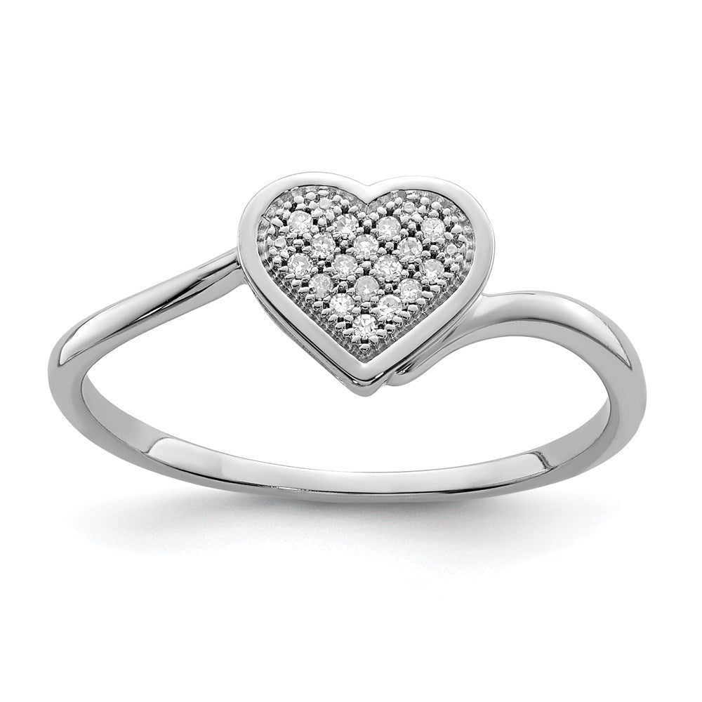 High-Quality Rhodium-Plated Sterling Silver Heart Ring with Diamond Accents