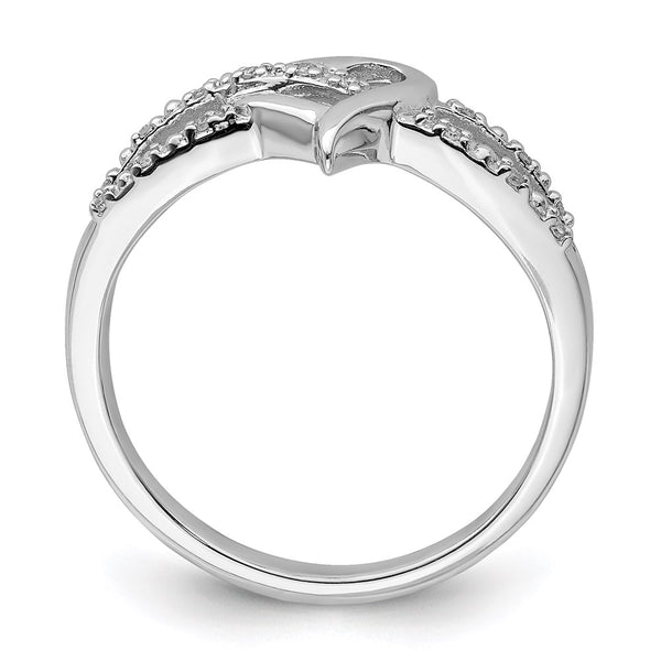 Rhodium-Plated Silver Heart Ring with Diamond Accents
