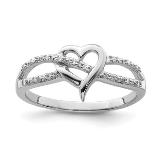Shop Exclusive Rhodium-Plated Silver Heart Ring with Diamond Accents - Stylish Value