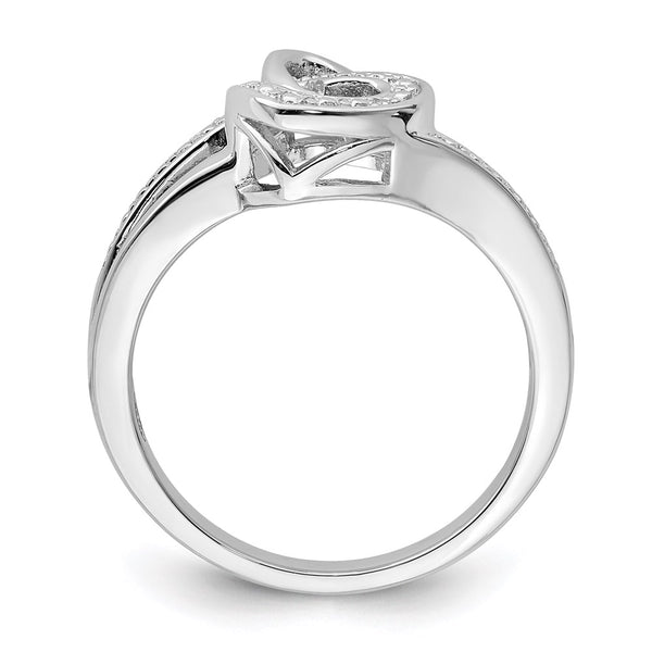 Rhodium-Plated Sterling Silver Double Heart Diamond Ring, 1.5ct
