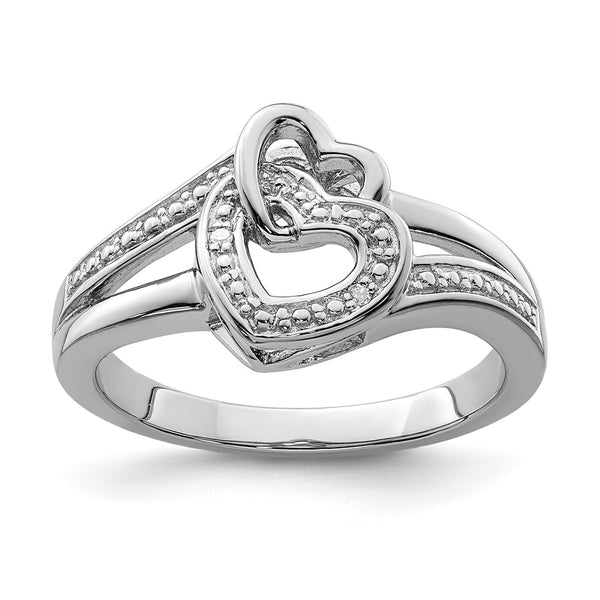 Rhodium-Plated Sterling Silver Double Heart Diamond Ring, 1.5ct