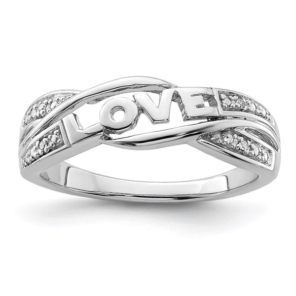 Rhodium-Plated Sterling Silver Diamond "LOVE" Ring