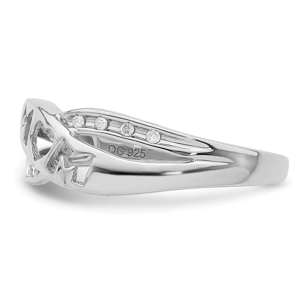 Shop Stylish Rhodium-Plated Sterling Silver Diamond "Mom" Ring - Affordable Luxury!