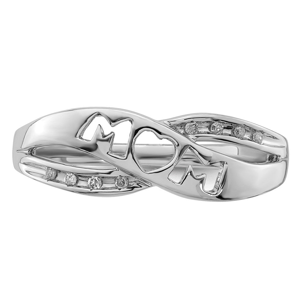 Shop Stylish Rhodium-Plated Sterling Silver Diamond "Mom" Ring - Affordable Luxury!
