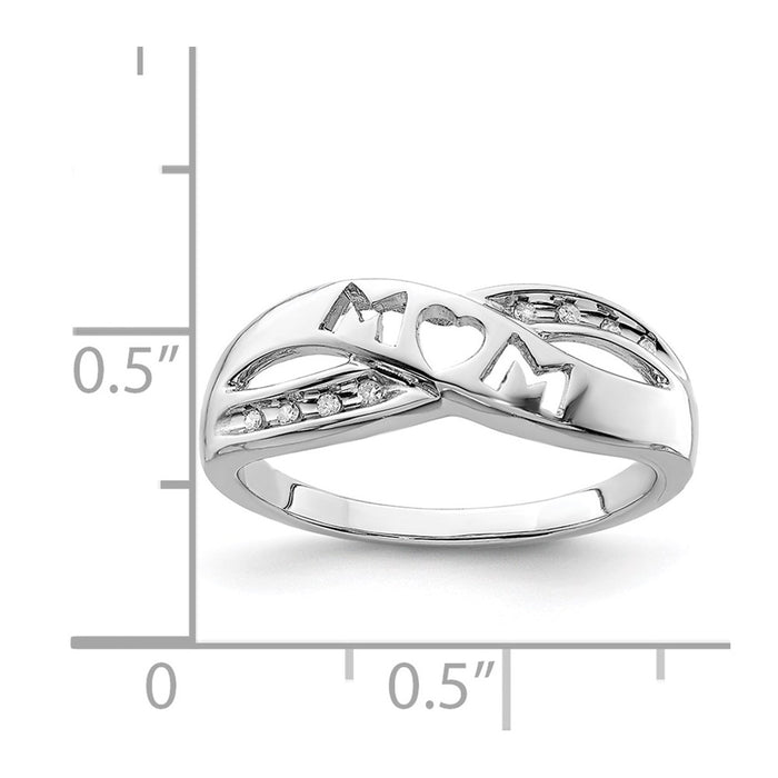 Exclusive Rhodium-Plated Sterling Silver Diamond "Mom" Ring - Stylish Value!-4