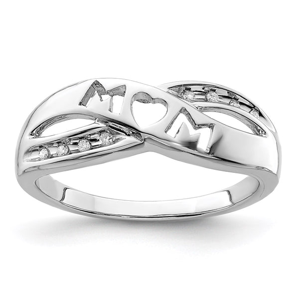 Rhodium-Plated Sterling Silver Diamond "Mom" Ring