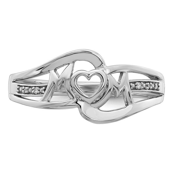 Shop Stylish Rhodium-Plated Sterling Silver Diamond Heart Ring for Mom-4