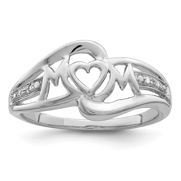 Rhodium-Plated Sterling Silver Diamond Heart Ring for Mom