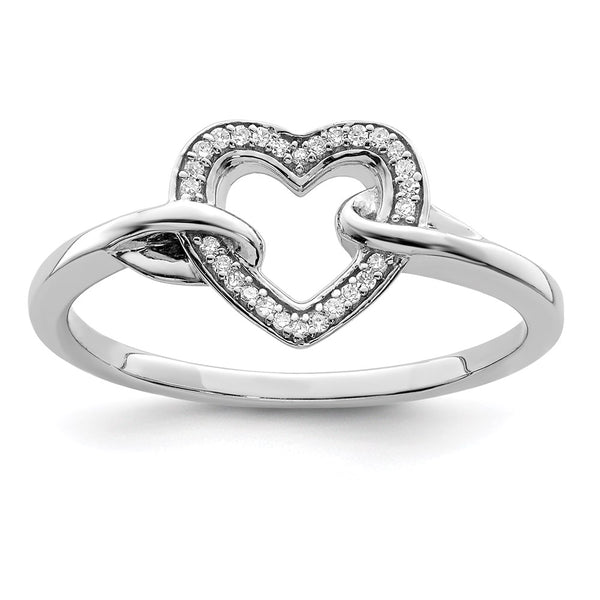 Rhodium-Plated Sterling Silver Heart Ring with Diamonds, 14K
