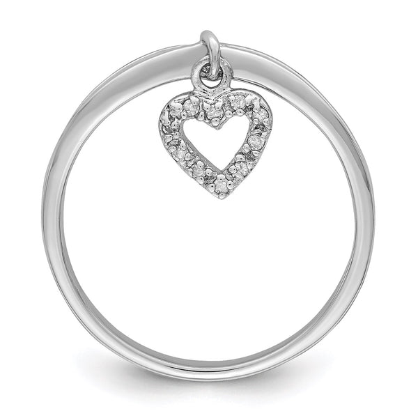 Rhodium-Plated Sterling Silver Diamond Heart Dangle Ring