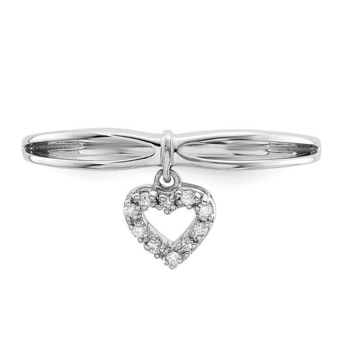Exclusive Rhodium-Plated Sterling Silver Diamond Heart Dangle Ring - Stylish Value!-4