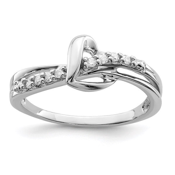 Rhodium-Plated Sterling Silver Diamond Heart Ring