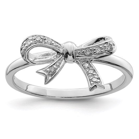Shop Exclusive Rhodium-Plated Sterling Silver Diamond Bow Ring - Stylish Value