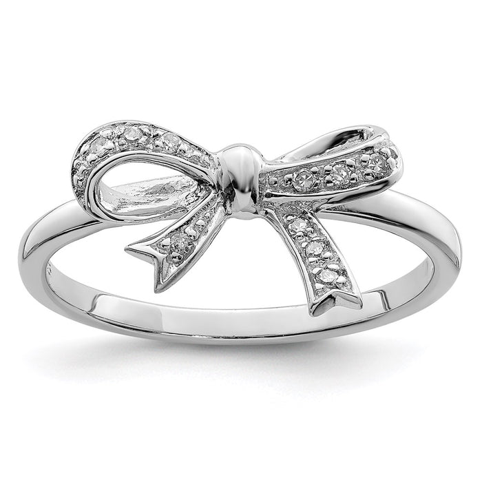 Exclusive Rhodium-Plated Sterling Silver Diamond Bow Ring - Stylish Value!-1