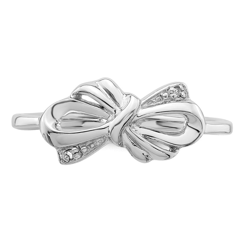 Exclusive Rhodium-Plated Sterling Silver Diamond Bow Ring - Stylish Design